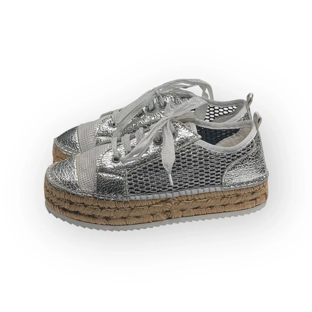 Cruz’n Shoes 𖦹 Handmade Double Sole Espadrilles 𖦹 Silver Metallic Crackle 𖦹 37